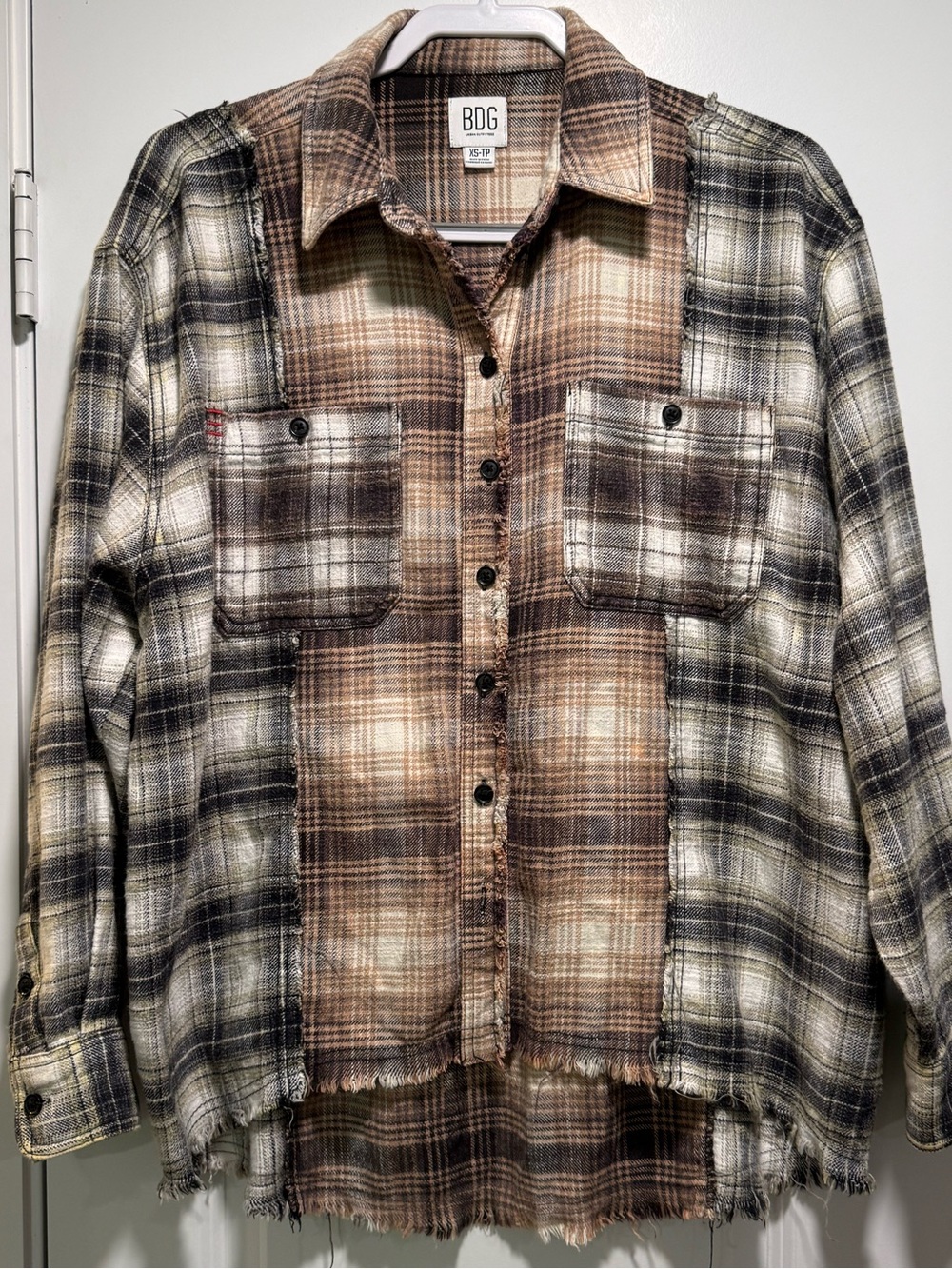 BDG Plaid Flannel Shirt in Brown and Black oversized.